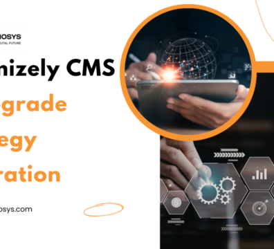 Optimizely CMS 12 upgrade illustration with cloud and analytics dashboard.