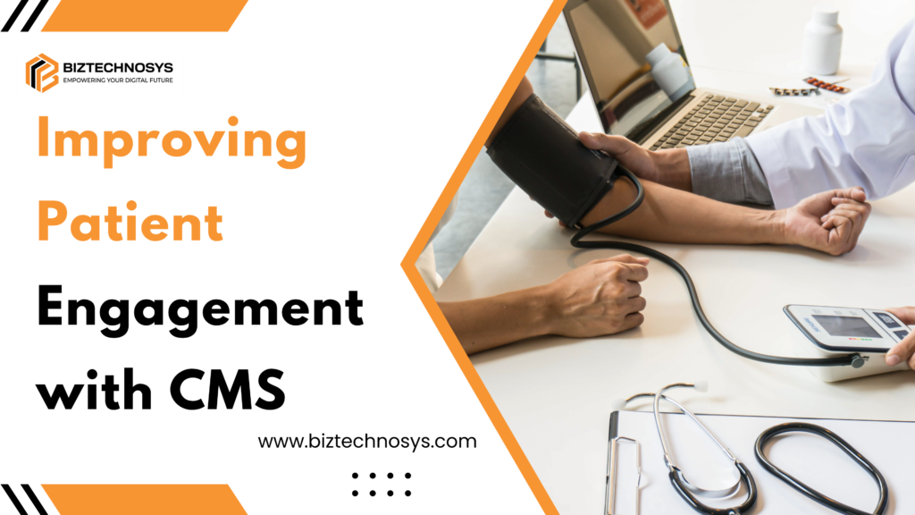 Doctor measuring a patient’s blood pressure with a laptop, representing healthcare CMS-driven engagement