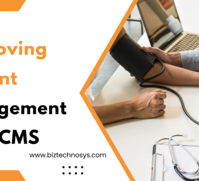 Doctor measuring a patient’s blood pressure with a laptop, representing healthcare CMS-driven engagement