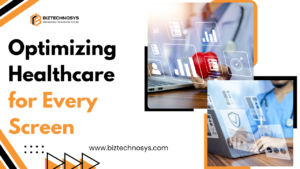 Healthcare mobile optimization dashboard displayed across responsive digital screens.