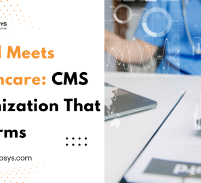 Healthcare CMS optimization with website speed and analytics visuals.